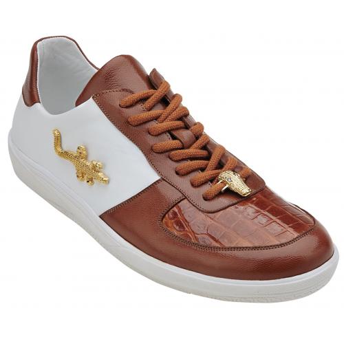 Belvedere "Mario" Honey / White Genuine Crocodile / Soft Calf Casual Sneakers 6451